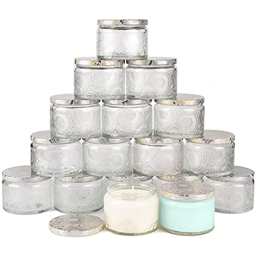 Contenedor De Velas De Vidrio Relieve De 4 Oz Tapa De L...