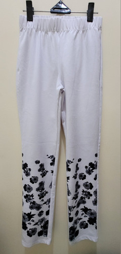 Leggings Blancas Con Estampado Floral Negro 