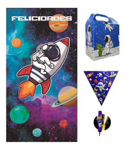 Espacio Kit 20 Caja Lona C/nombre Astronauta Planetas Fiesta