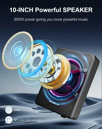 Subwoofer Activo De 10 Pulgadas Para Coche 800W | Delgado Y Con LED Azul, Filtro De Graves Y Mando A Distancia