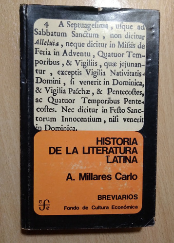 Historia De La Literatura Latina A Millares Carlo 1976 326p