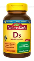 Comprar Nature Made Vitamina D3 Salud Inmunológica 1000 Iu 300 Tabs Sabor Sin Sabor apoya la salud de los huesos, los dientes, los músculos y el sistema inmunológico. Con maltodextrina y croscarmelosa sódica