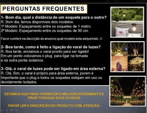 Varal De Luzes 100 Mts Com Lâmpadas Coloridas Inclusas