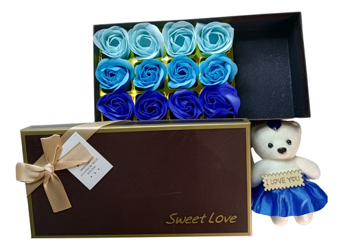Oso Con Flores Eternas Azules Regalo Amor San Valentin