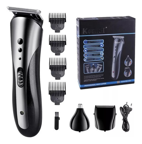 Máquininha De Cortar Cabelo Aparador De Barba Kemei Km-1407 Cor Preto