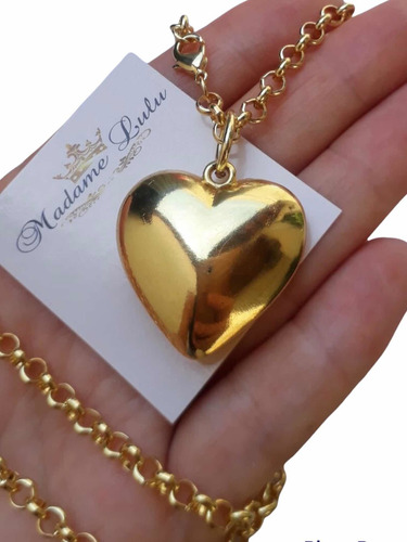Imagem 1 de 8 de Conjunto Colar E Pulseira Coração Mosquetão Correntaria Moda