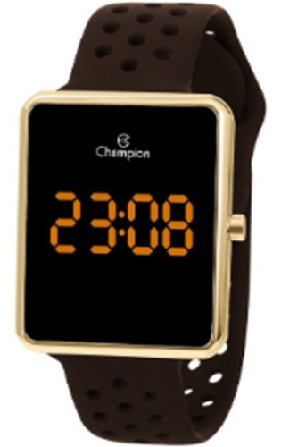Relógio Champion Masculino Led Digital Dourado Marrom Grande