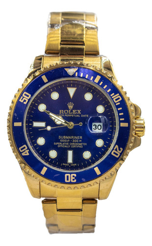 Relógio Rolex Submariner Dourado Elegância Sem Limites Azul