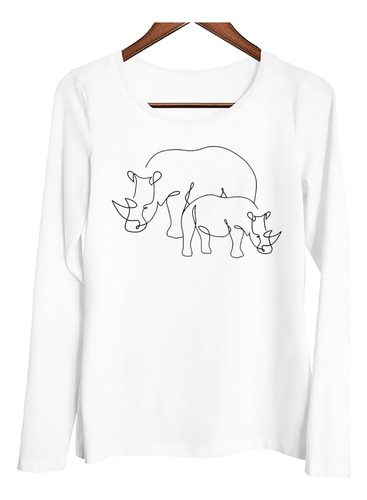 Remera Mujer Ml Rinoceronte Madre E Hijo Selva Animales