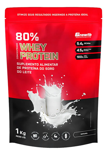 Whey Protein Concentrado 80% Growth 1kg Sabor Natural