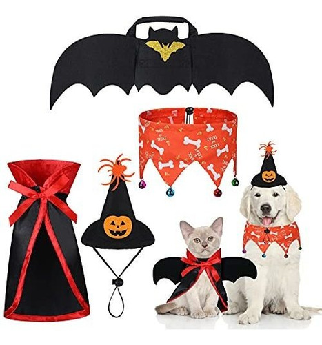 4 Piezas Halloween Mascota Disfraz Set Include Gato  Vampir