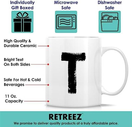 Retreez Inicial A-z Taza De Monograma Con Monograma Del Alfa