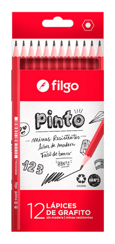 60 Lapiz Negro De Grafito Filgo Pinto Hb N°2 En Caja