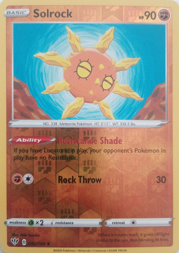 Pokémon Tcg Solrock 092/189 Reverse