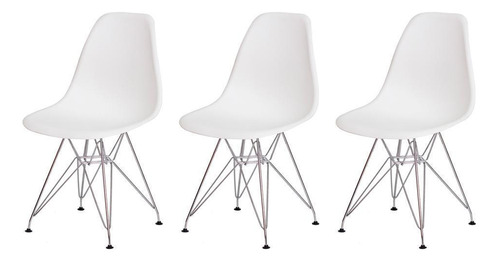 Kit 3 Cadeiras Eiffel Eames Branca Base Cromada Sala Cozinha