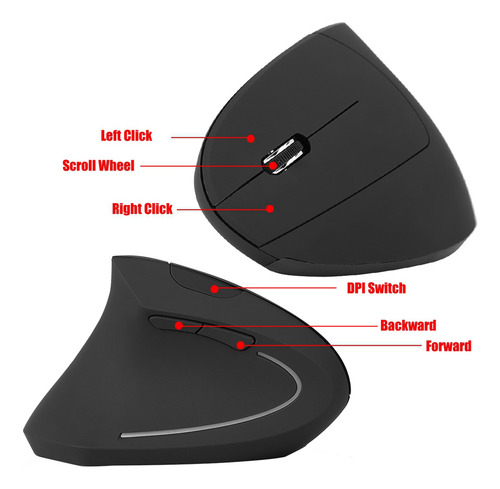 Ratón Inalámbrico Vertical Ergonómico De 2,4 Ghz, 1600 Dpi