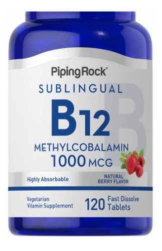 Vitamina B12 (sublingual) 1000 Mcg X 120 Caps. Piping Rock Sabor Neutro