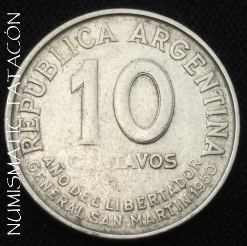 Moneda Argentina 10 Centavos Año General San Martin - 1950