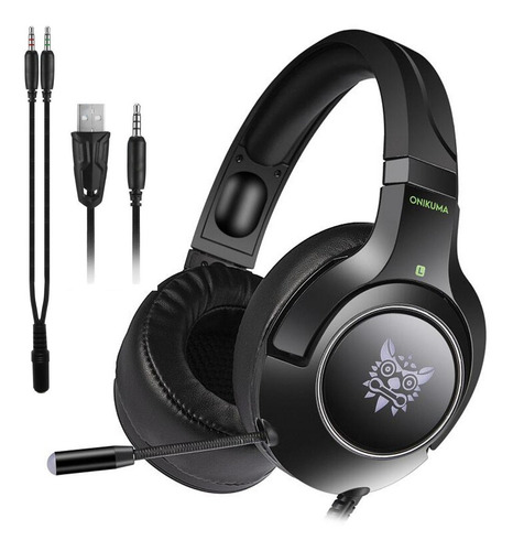 Audífonos Manos Libres Onikuma K9 Gamer Negro Con Luz Led Negro