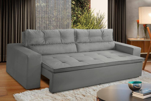 Sofá Retrátil Reclinável 3 Lugares C Molas 1,80m Vegas Suede Cor Cinza
