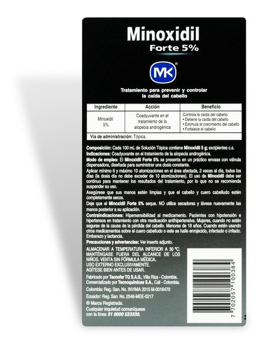 Imagen 7 de 7 de Minoxidil Forte Mk Solución Tópica 5% Frasco X 60 Ml