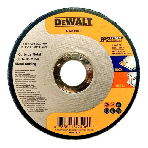 Disco Corte Amoladora 115mm X 1 Mm Dewalt Dw84401 X 25 Unid.