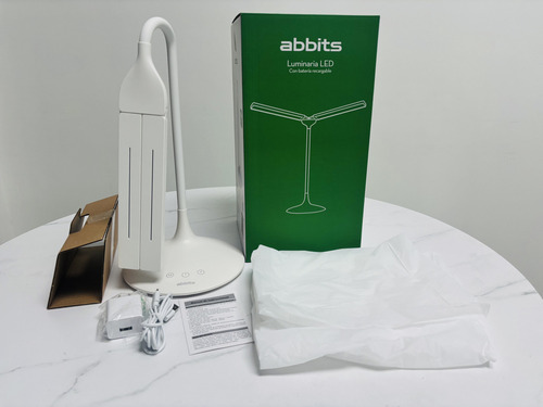 Lampara Velador Led Premium Abbits Plegable Flexible 3 Modos De Luz Fria Calida Natural 280 Lumens Mesa Escritorio Tactil Recargable Usb Temporizador Color Blanco All9030a