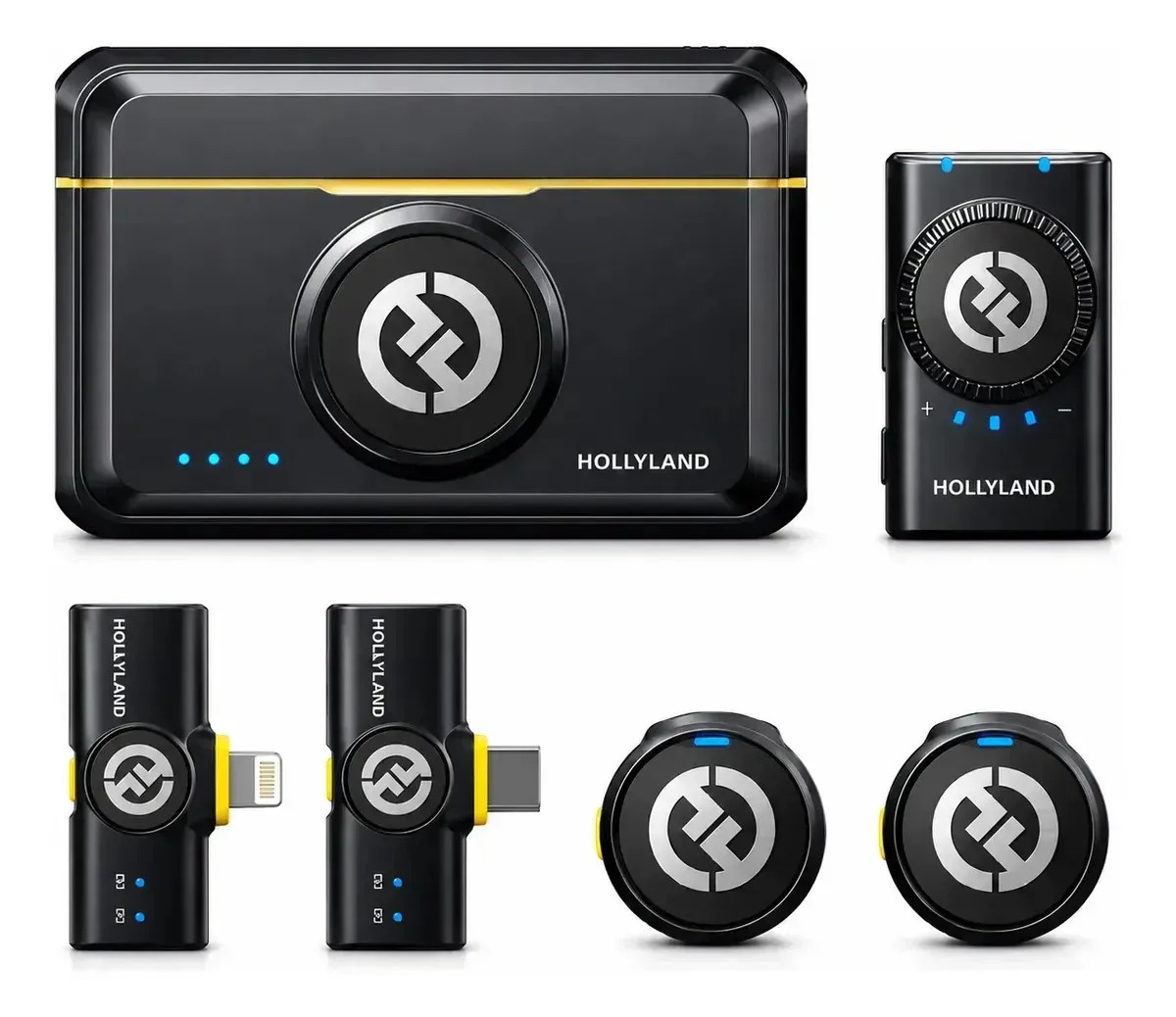 Microfone de lapela Hollyland Lark M2 Combo Preto. Sem Fio Duplo Com Cancelamento de Ruído USB-C Lig