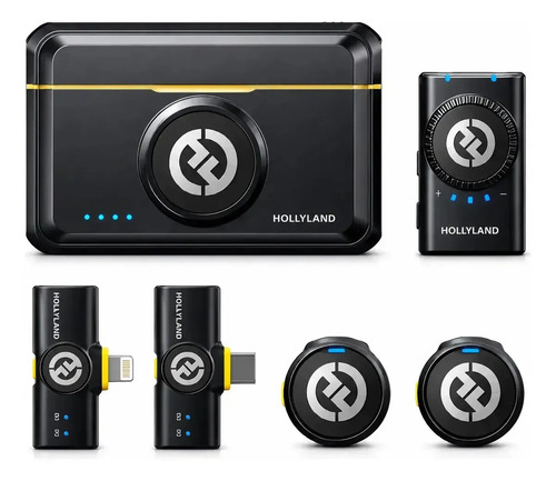 Microfone de lapela Hollyland Lark M2 Combo Preto. Sem Fio Duplo Com Cancelamento de Ruído USB-C Lightning Para iPhone Android Câmera Entrevistas Com Estojo de Carregamento Áudio 48kHz 24-bit