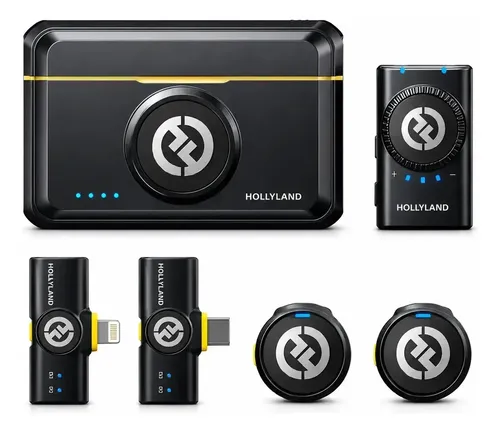 Microfone de lapela Hollyland Lark M2 Combo Preto. Sem Fio Duplo Com Cancelamento de Ruído USB-C Lightning Para iPhone A