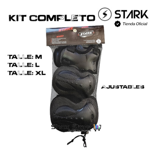 Imagen 6 de 8 de Kit Protecciones Profesional Adulto Roller Skate Stark Black