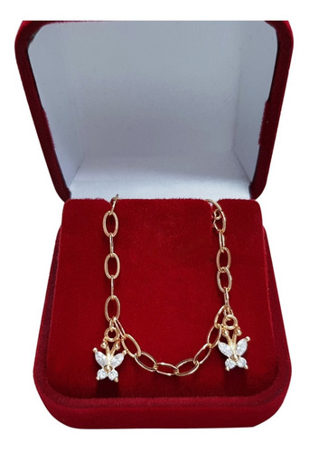 Pulseira Feminina Borboleta Zirconia Banhada Ouro Semijoia