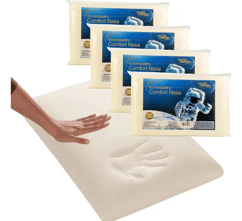 comprar Travesseiro Nasa Viscoelástico Anatômico Antiácaros Kit 4 Pç