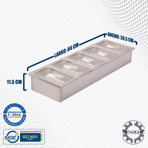 Charola Porta Insertos 5 1/4 Salsera Ensaladera Acero Inox Color Gris