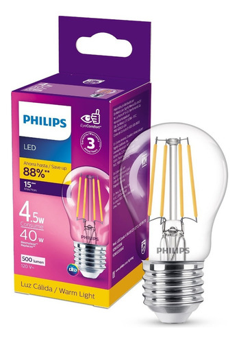 Foco Philips LED Filamento A15 base E27 luz cálida