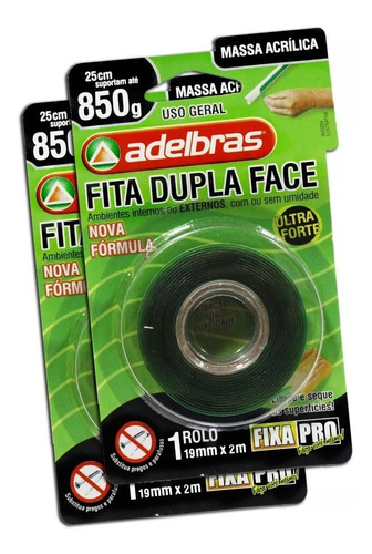 Kit 2 Fita Dupla Face Massa Acrilica 19mm X 2m - 850g