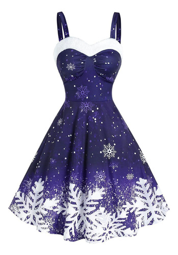 Vestido Vintage De Navidad Con Estampado De Copos De Nieve