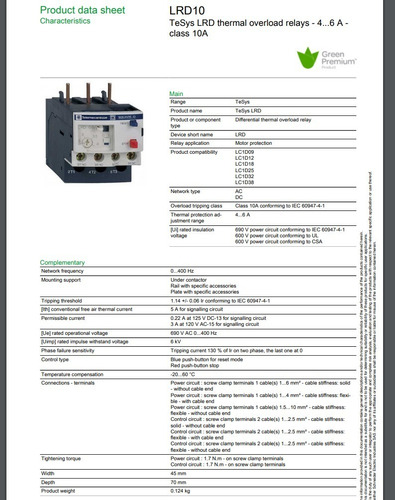 Rele Termico Regulable 4-6a Lrd10 Schneider Electric