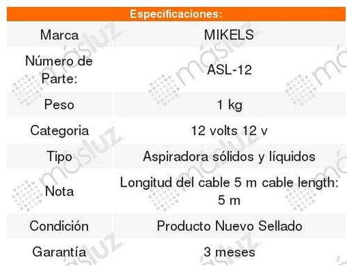 Aspiradora Sólidos Y Líquidos 12 V Mikels Mikels
