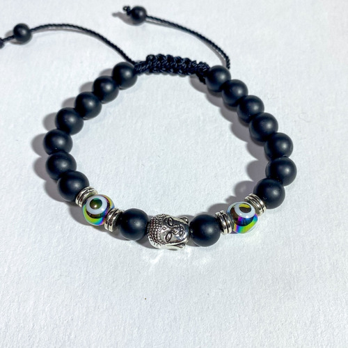 Pulsera Piedra Volcánica Negra Con Buda.