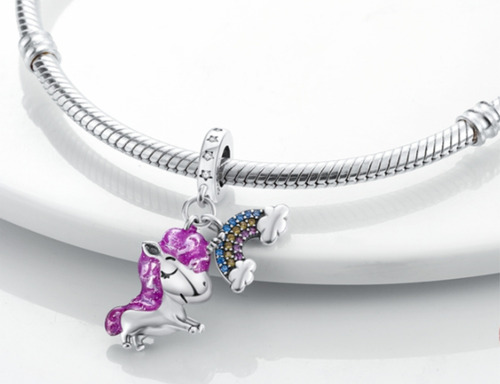 Charm Unicornio Rosa Plata Ley S925