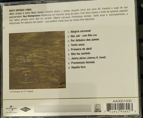Cd Ney Matogrosso Mato Grosso 1982 (Usado)