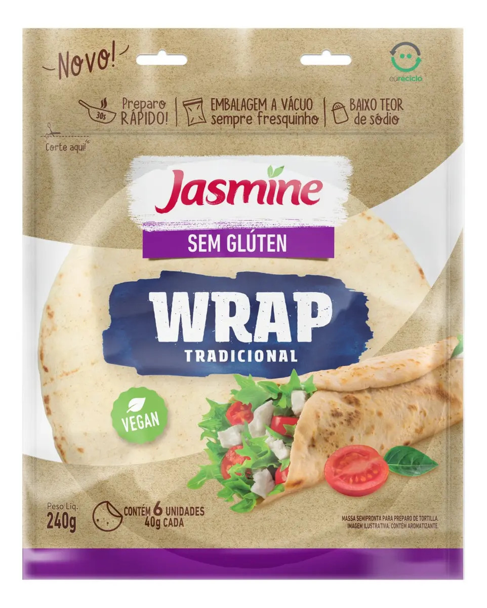 Massa Tortilha Tradicional sem Glúten Jasmine Pouch 240g