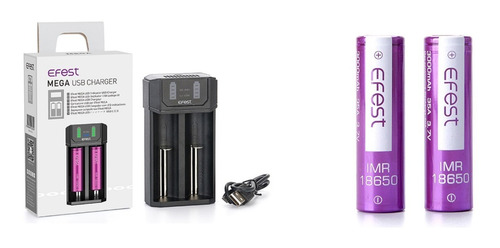 Imagen 1 de 8 de Combo Cargador Mega Efest + 2 X Pila Efest 18650 3000mah 35a