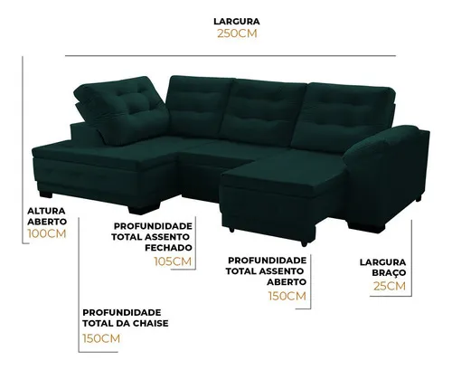 Sofá esquinero retráctil Agatha, 250 x 150 cm, color verde aterciopelado