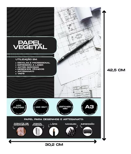 Papel Vegetal A3 60/65g. 297x420mm Mares C/100 Folhas - Papelaria