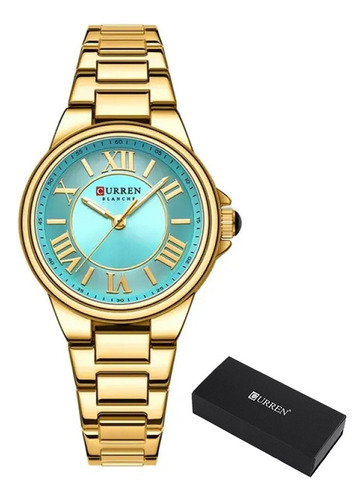 Relojes De Cuarzo Simples Para Mujer Curren 9091 Color De La Correa Gold/blue