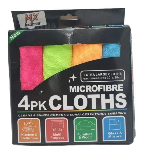 Kit Combo Pack X4 Unidades Toalla Paños De Microfibra 