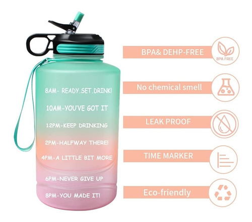 Imagen 5 de 7 de Botella De Agua Motivacional Sin Bpa 2.2 Litro (1/2 Galón)