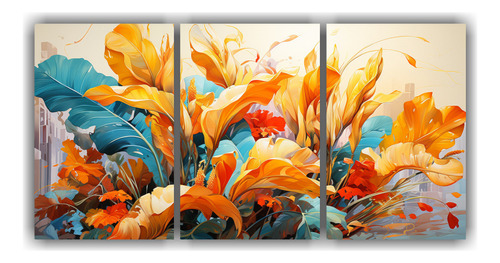 90x45cm Cuadro Abstracto Multicolor - Set De 3 Obras De Arte